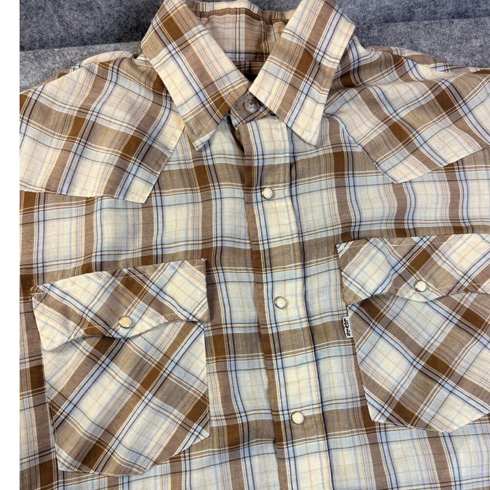 Vintage Levi's Brown Plaid Pearl Snap Western Shirt Men's Medium Regular Fit